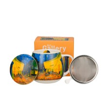 Taza infusión con filtro y tapa tisanera porcelana La terraza de café de noche Van Gogh 430 ml