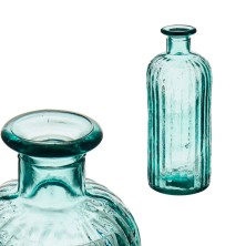 Jarrón de Cristal Verde Reciclado con Relieve de Rayas 27,5 cm | Florero Decorativo