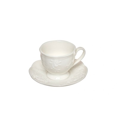 Juego de 6 Tazas de Café con Plato de Porcelana 100 ml con Relieve de Mariposas