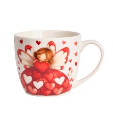 Taza grande de porcelana 460 ml con ángel y corazones