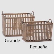 Cesta con asas de bambú rígida rectangular grande 26x38x24h cm