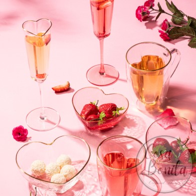 Set 2 bols de corazón borde dorado en vidrio borosilicato Amour Rosa Ladelle