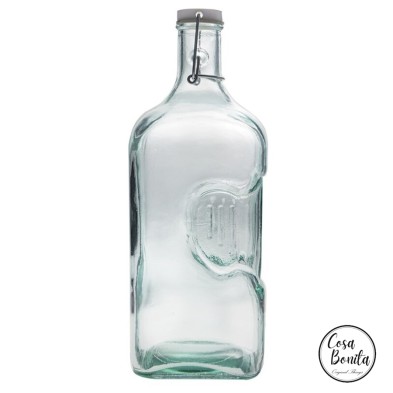 Botella para frigorífico de vidrio reciclado transparente con tapón 2 litros
