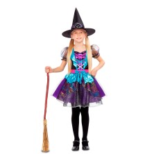 Disfraz Halloween niña Bruja lila con gorro