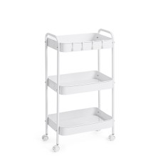 Carro auxiliar metálico con ruedas blanco de 3 estantes