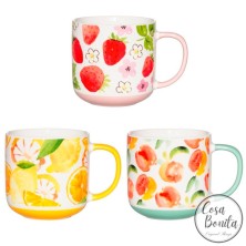 Taza porcelana estampado frutas fresas, limones o melocotones Orchard 390ml