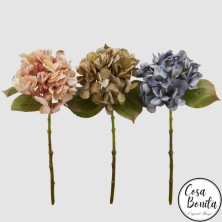 Hortensia seca con hojas rosa, beige o azul 50cm