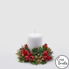 Corona navideña para velas pino con bayas rojas 17cm