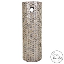 Paragüero redondo de madera acabado en capiz marrón hexágonos