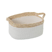 Cesto rectangular hojas de maíz y algodón natural blanco pequeño 28x18x15cm