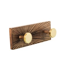 Perchero de pared madera mango con 2 colgadores latón 27,5x7x9,5cm