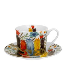 Taza con plato porcelana estampado Gatos Garden