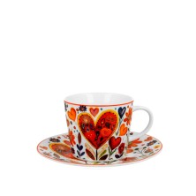 Taza desayuno con plato porcelana estampado Corazones