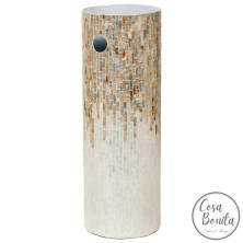 Paragüero redondo madera nácar madre perla capiz beige y azul