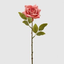 Flor artificial Rosa Epoque abierta con hojas color rosa antiguo 51cm